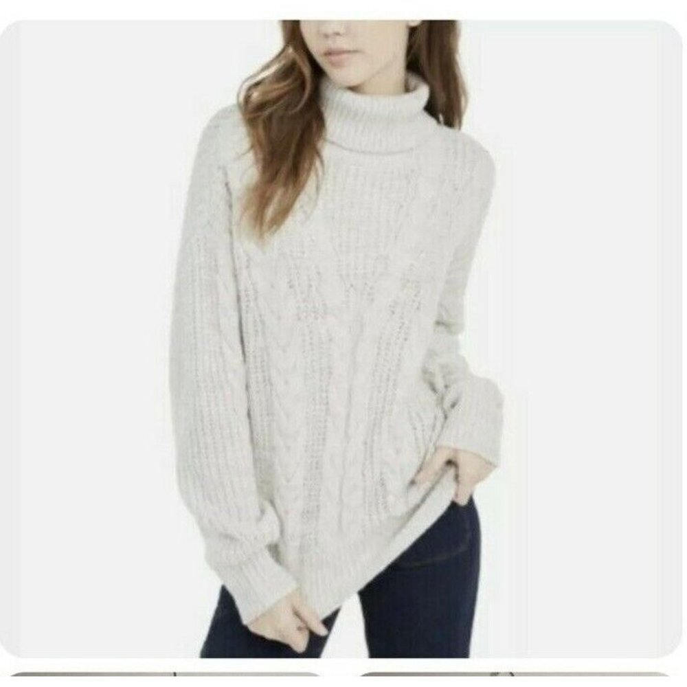 Crave‎ Fame Juniors Gray Cable Knit Long Sleeve Acrylic Turtleneck Sweater SZ S